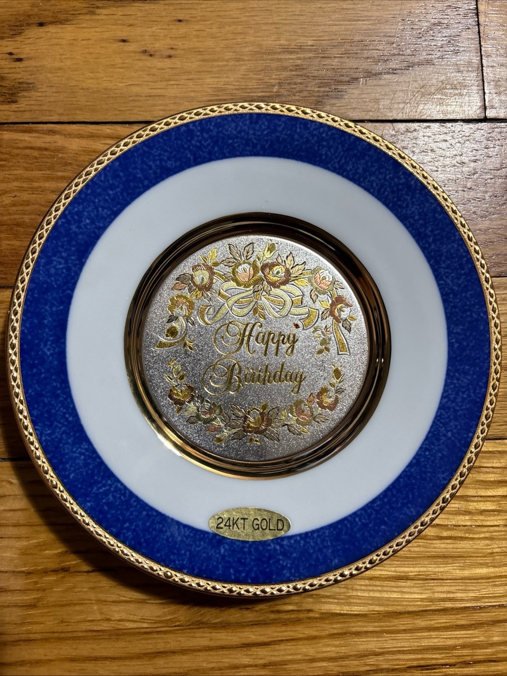 The Art Of Chokin 24 kt Gold Edged 6" Blue Plate- Happy Birthday never used